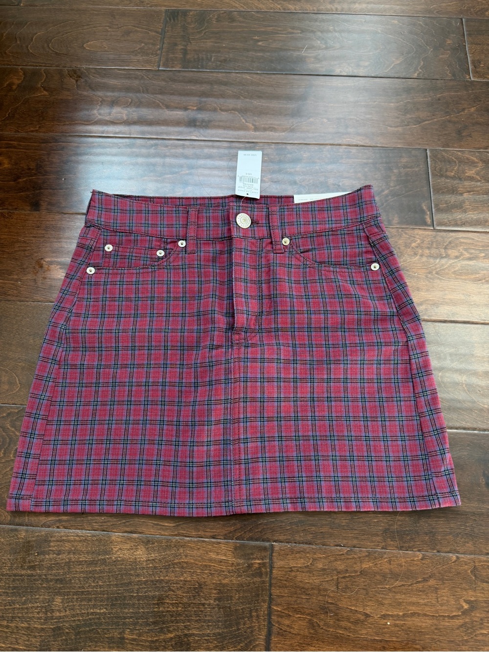 American Eagle Outfitters Red and Navy Plaid Mini Skirt